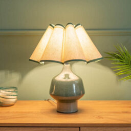 Valuelights Jamie Green Speckle Glazed Ceramic Table Lamp With A Natural Scalloped Edge Fabric Shade - Bulb Included - thumbnail 6