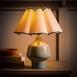 Valuelights Jamie Green Speckle Glazed Ceramic Table Lamp With A Natural Scalloped Edge Fabric Shade - Bulb Included - thumbnail 3