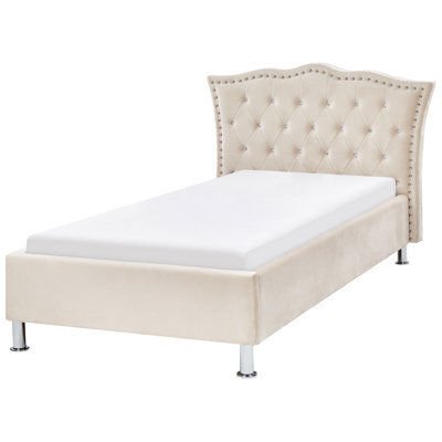 Beliani Bed Velvet Metz 90 X 200 Cm (Eu Single) Beige - image 1