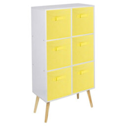 Urbn-Living Urbnliving 90Cm Height 6 Cube White Wooden Bookcase With Beech Legs Living Room Yellow Shelf Storage Drawers - thumbnail 1