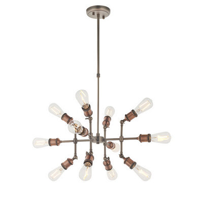Luminosa Lighting Luminosa Hal Large Industrial Style Multi Arm Pendant Light, Aged Pewter & Copper With Adjustable Heads - image 1