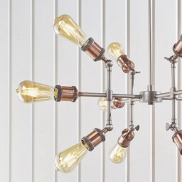 Luminosa Lighting Luminosa Hal Large Industrial Style Multi Arm Pendant Light, Aged Pewter & Copper With Adjustable Heads - thumbnail 3