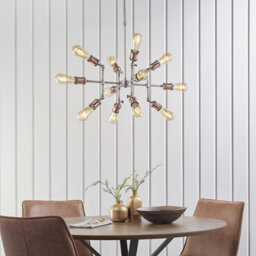 Luminosa Lighting Luminosa Hal Large Industrial Style Multi Arm Pendant Light, Aged Pewter & Copper With Adjustable Heads - thumbnail 2