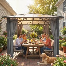 Outsunny 3 X 3 M Hardtop Gazebo With Pc Roof, Aluminium Frame, Tan - thumbnail 8
