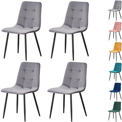 Mof Dining Chairs Set Of 4 Velvet Dining Chair With Padded Seat And Backrest, Sturdy Metal Legs Grey Check - image 1