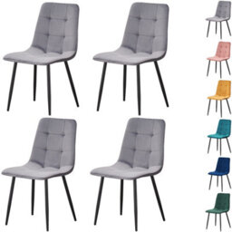 Mof Dining Chairs Set Of 4 Velvet Dining Chair With Padded Seat And Backrest, Sturdy Metal Legs Grey Check - thumbnail 1