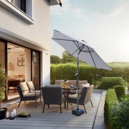 Sundaze 2.5M Grey Garden Parasol Umbrella Sun Shade Canopy With Hand Crank Tilt Function