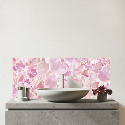Warren Reed Designer Light Pink Quartz Effect Glass Bathroom Splashback - image 1