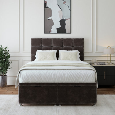 Bedmaster Charcoal Chenille Ottoman Divan Base And Square Headboard Super King - image 1