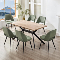 Longtoo Set Of 6 Dining Chairs, Velvet Upholstery, Separate Legs, Army Green