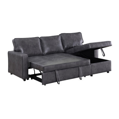Mattress Guru Brown/charcoal Leather-Aire Fabric L-Shaped Corner Sofa Bed With Pull-Out Sleeper And Storage - image 1