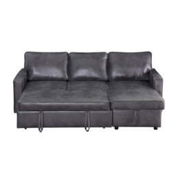 Mattress Guru Brown/charcoal Leather-Aire Fabric L-Shaped Corner Sofa Bed With Pull-Out Sleeper And Storage - thumbnail 2
