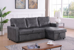 Mattress Guru Brown/charcoal Leather-Aire Fabric L-Shaped Corner Sofa Bed With Pull-Out Sleeper And Storage - thumbnail 3