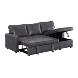Mattress Guru Brown/charcoal Leather-Aire Fabric L-Shaped Corner Sofa Bed With Pull-Out Sleeper And Storage