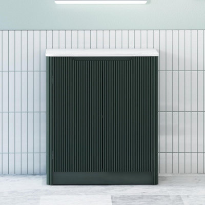 Royal Bathrooms Avenza 600mm Deep Moss Green Floor Standing Bathroom Vanity Unit 2 Door Carrara White Undrilled Worktop & No Basin - image 1