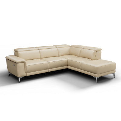 Valencia Pista Modern Top Grain Leather Reclining Sectional Right Hand Facing Chaise Sofa Beige Stainless Steel Legs - image 1
