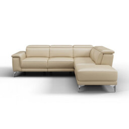 Valencia Pista Modern Top Grain Leather Reclining Sectional Right Hand Facing Chaise Sofa Beige Stainless Steel Legs - thumbnail 7