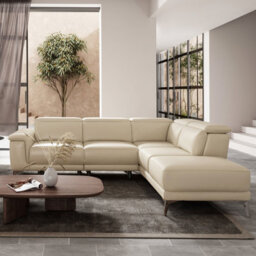 Valencia Pista Modern Top Grain Leather Reclining Sectional Right Hand Facing Chaise Sofa Beige Stainless Steel Legs - thumbnail 4