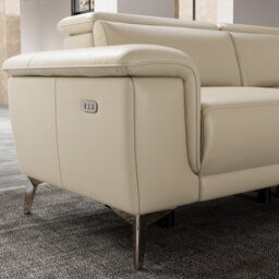 Valencia Pista Modern Top Grain Leather Reclining Sectional Right Hand Facing Chaise Sofa Beige Stainless Steel Legs - thumbnail 5