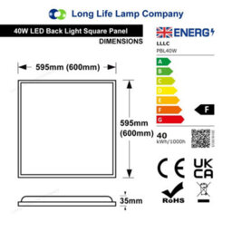 Long Life Lamps Company 40W Backlight Heat Sink Ceiling Panel Light 600 X 600 6500K - thumbnail 2