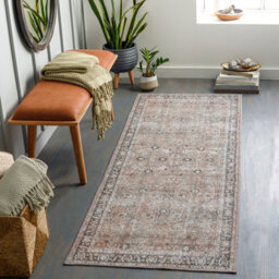 Livabliss Colin-Washable Brown Orange Grey Traditionnal Vintage Boho Living Dining Rug 80 X 220 Cm Easy Care, Non Shedding - thumbnail 2