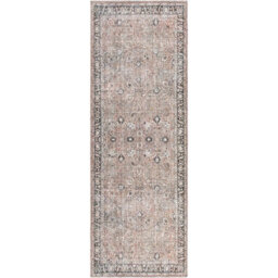 Livabliss Colin-Washable Brown Orange Grey Traditionnal Vintage Boho Living Dining Rug 80 X 220 Cm Easy Care, Non Shedding - thumbnail 1