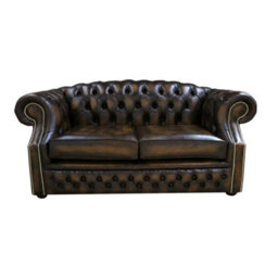 Chesterfield 2 Seater Antique Gold Leather Sofa Bespoke In Buckingham Style - thumbnail 1