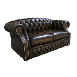Chesterfield 2 Seater Antique Gold Leather Sofa Bespoke In Buckingham Style - thumbnail 5