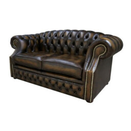 Chesterfield 2 Seater Antique Gold Leather Sofa Bespoke In Buckingham Style - thumbnail 3