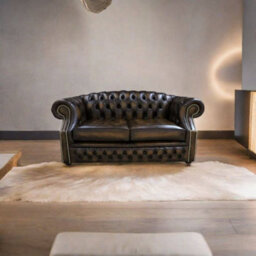 Chesterfield 2 Seater Antique Gold Leather Sofa Bespoke In Buckingham Style - thumbnail 4