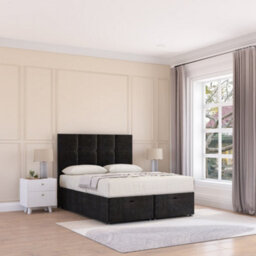 Sloomy Jasmine End Lift Ottoman Bed 5Ft With Sprung Memory Mattress - Black Plush & Headboard- King - thumbnail 2