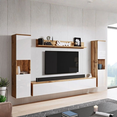Paris Xl Living Room Wall Unit Modern Furniture Set With Tv Cabinet Shelves And Display Units Wotan White Gloss - image 1
