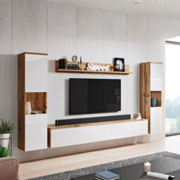Paris Xl Living Room Wall Unit Modern Furniture Set With Tv Cabinet Shelves And Display Units Wotan White Gloss - thumbnail 1