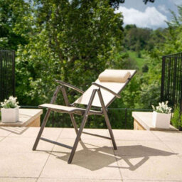 Primrose 6 Seater Dining Set Garden Furniture With Parasol Reclining Chairs Glass Table In Mocha - thumbnail 3