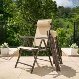 Primrose 6 Seater Dining Set Garden Furniture With Parasol Reclining Chairs Glass Table In Mocha - thumbnail 2