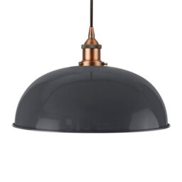Slate Grey Worcester Painted Dome Pendant Light With Matt Antique Copper Lamp Holder And Black Round Cable - Se Home