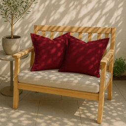 Homescapes Luxury Outdoor Cushions 2 Set, Waterproof Filled Cushions, Soft-Touch,plain Burgundy Red,for Garden And Indoors,45X45Cm - thumbnail 5