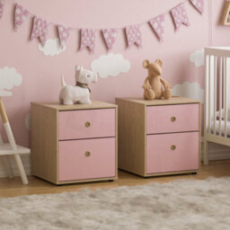 Lassic Junior Vida Neptune Pink & Oak 2 Drawer Bedside Table Cabinet Chest, Set Of 2 - thumbnail 1
