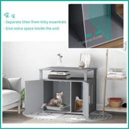 Pawhut Wood Cat Litter Box Enclosure Furniture W/ Adjustable Interior Wall Grey - thumbnail 4