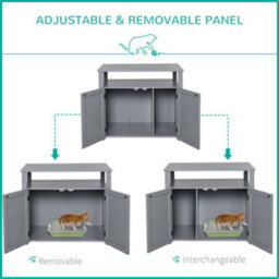Pawhut Wood Cat Litter Box Enclosure Furniture W/ Adjustable Interior Wall Grey - thumbnail 5