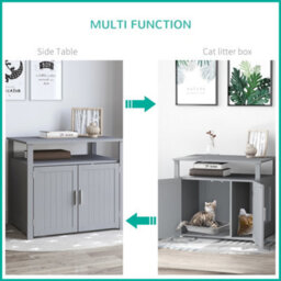 Pawhut Wood Cat Litter Box Enclosure Furniture W/ Adjustable Interior Wall Grey - thumbnail 6