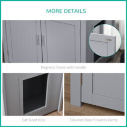 Pawhut Wood Cat Litter Box Enclosure Furniture W/ Adjustable Interior Wall Grey - thumbnail 7