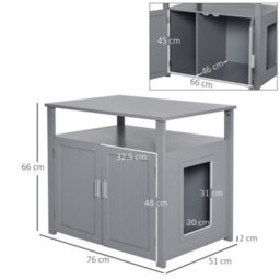 Pawhut Wood Cat Litter Box Enclosure Furniture W/ Adjustable Interior Wall Grey - thumbnail 3