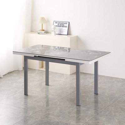 Furnizone UK Valencia 4-Seater Sintered Stone Grey Marble-Effect Extending Dining Table - image 1