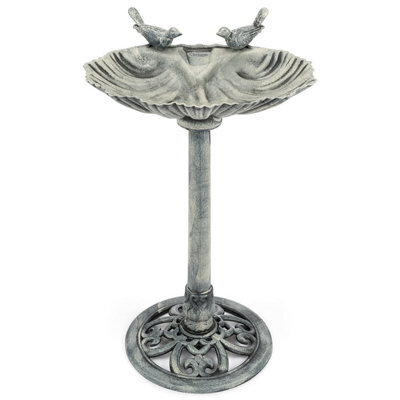 Christow Metal Effect Clam Shell Bird Bath Grey - image 1