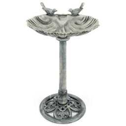 Christow Metal Effect Clam Shell Bird Bath Grey - thumbnail 1