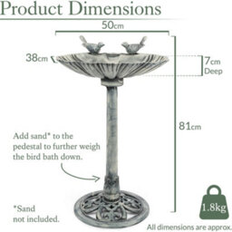Christow Metal Effect Clam Shell Bird Bath Grey - thumbnail 6