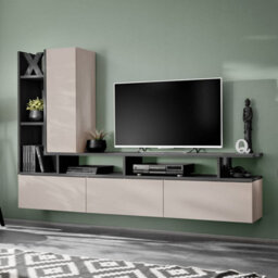 Arte Cashmere & Oak Graphite Media Unit W210Cm X H140Cm X D35Cm - Where Style Meets Seamless Storage