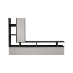 Arte Cashmere & Oak Graphite Media Unit W210Cm X H140Cm X D35Cm - Where Style Meets Seamless Storage - thumbnail 2