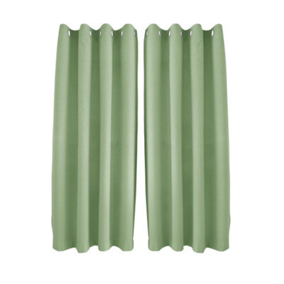 Happy Homewares Olive Linen Style Blackout Eyelet Curtains - 46X63 Inch Drop - 2 Panel - image 1